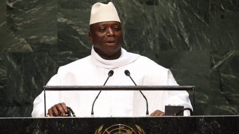 Yahya Jammeh spreekt bij de Algemene Vergadering van de VN in 2014. Foto: AFP